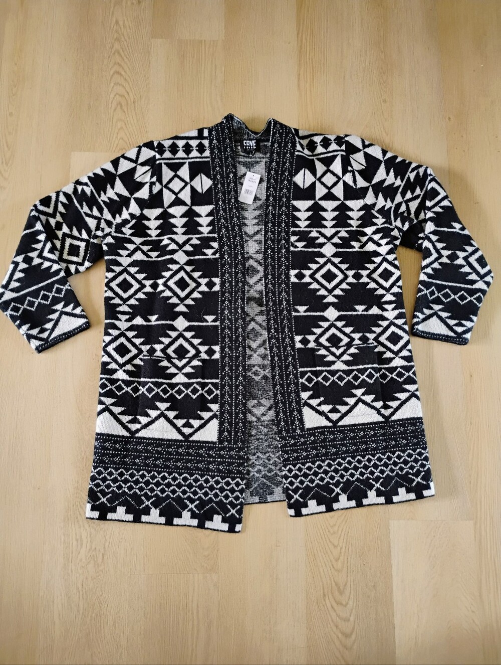 Frye Black and White Knit Aztec Pattern Cardigan NWT